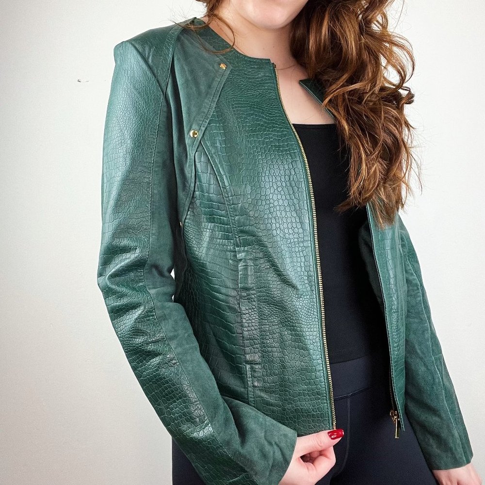 Genuine Leather Jacket with Alligator Print